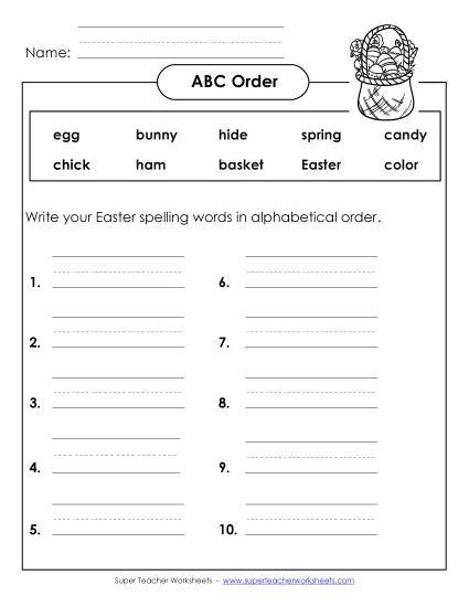 ABC Order - ABC Order: Write List (A-Easter) 