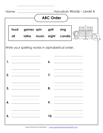 ABC Order - ABC Order: Write List (A-Hanukkah) 