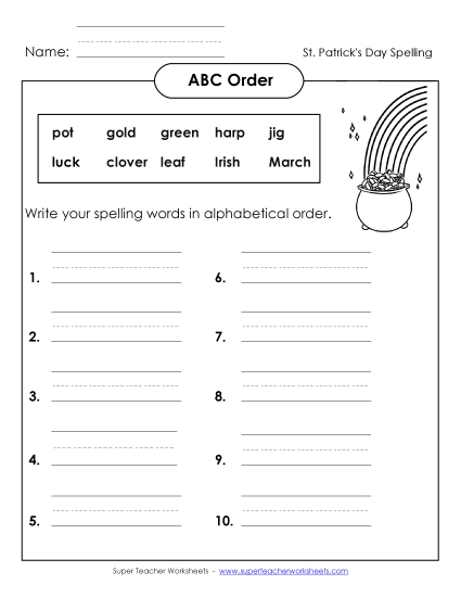 ABC Order - ABC Order: Write List (A-St. Patrick's Day) 