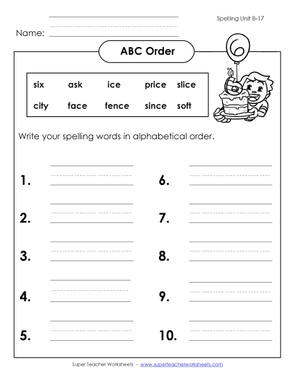 ABC Order - ABC Order: Write List (B-17) ABC Order - ABC Order: Write List (B-17)
