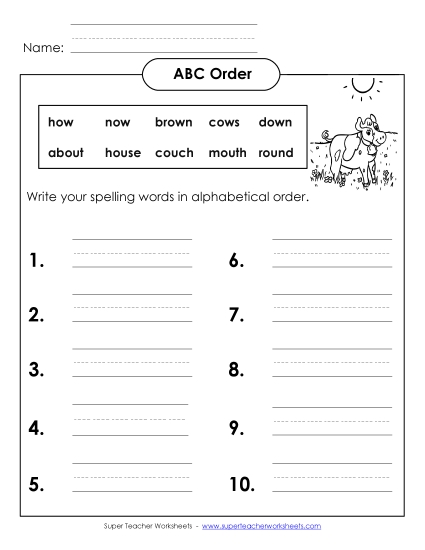 ABC Order - ABC Order: Write List (B-20) ABC Order - ABC Order: Write List (B-20)