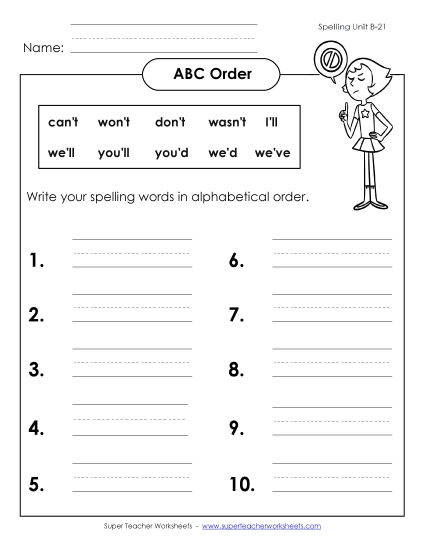 ABC Order - ABC Order: Write List (B-21) ABC Order - ABC Order: Write List (B-21)
