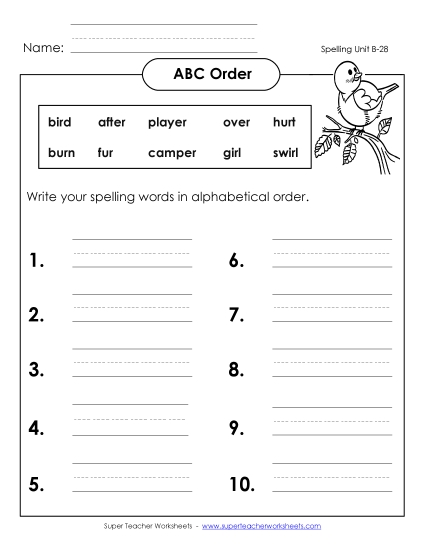 ABC Order - ABC Order: Write List (B-28) ABC Order - ABC Order: Write List (B-28)