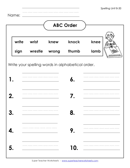 ABC Order - ABC Order: Write List (B-30)