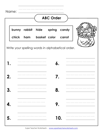 ABC Order - ABC Order: Write List (B-Easter) ABC Order - ABC Order: Write List (B-Easter)
