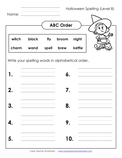 ABC Order Activities - ABC Order: Write List (B-Halloween) 