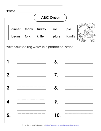 ABC Order Activities - ABC Order: Write List (B-Thanksgiving) ABC Order Activities - ABC Order: Write List (B-Thanksgiving)