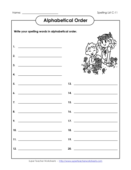 Alphabetical Order - ABC Order: Write List (C-11)