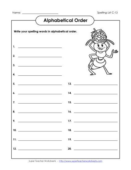 Alphabetical Order - ABC Order: Write List (C-13)