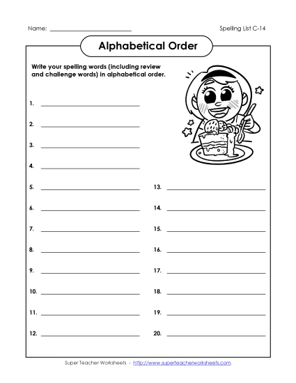 Alphabetical Order - ABC Order: Write List (C-14) Alphabetical Order - ABC Order: Write List (C-14)