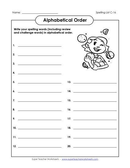 Alphabetical Order - ABC Order: Write List (C-16) Alphabetical Order - ABC Order: Write List (C-16)
