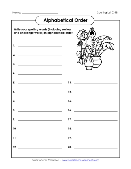 Alphabetical Order - ABC Order: Write List (C-18)