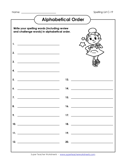 Alphabetical Order - ABC Order: Write List (C-19)