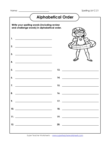 Alphabetical Order - ABC Order: Write List (C-21) Alphabetical Order - ABC Order: Write List (C-21)
