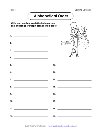 Alphabetical Order - ABC Order: Write List (C-22)