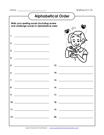 Alphabetical Order - ABC Order: Write List (C-25)