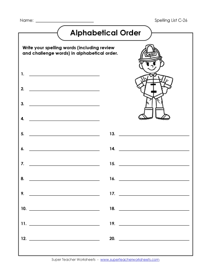 Alphabetical Order - ABC Order: Write List (C-26)
