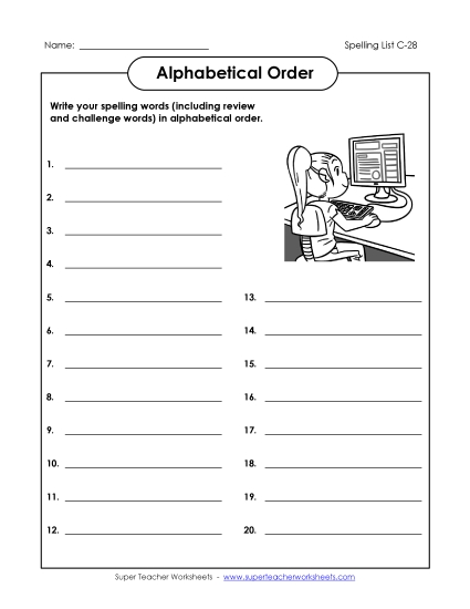 Alphabetical Order - ABC Order: Write List (C-28)