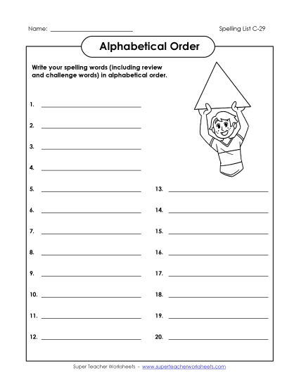 Alphabetical Order - ABC Order: Write List (C-29)