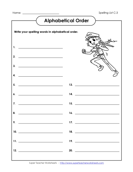Alphabetical Order - ABC Order: Write List (C-3) 