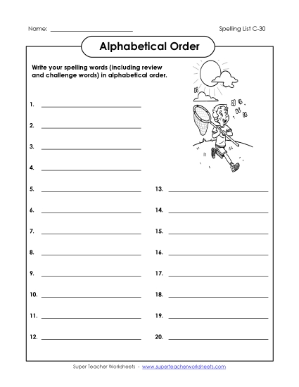 Alphabetical Order - ABC Order: Write List (C-30) Alphabetical Order - ABC Order: Write List (C-30)