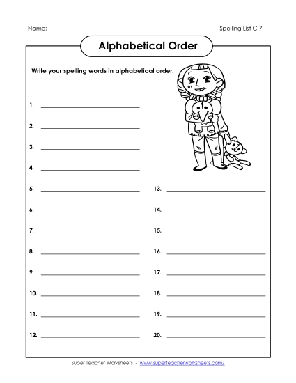 Alphabetical Order - ABC Order: Write List (C-7) Alphabetical Order - ABC Order: Write List (C-7)