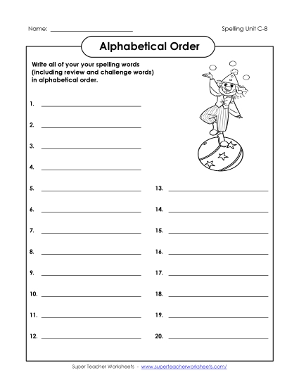Alphabetical Order - ABC Order: Write List (C-8)