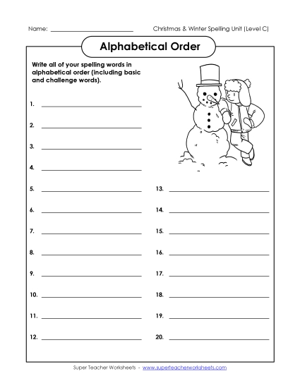 Alphabetical Order - ABC Order: Write List (C-Christmas) Alphabetical Order - ABC Order: Write List (C-Christmas)