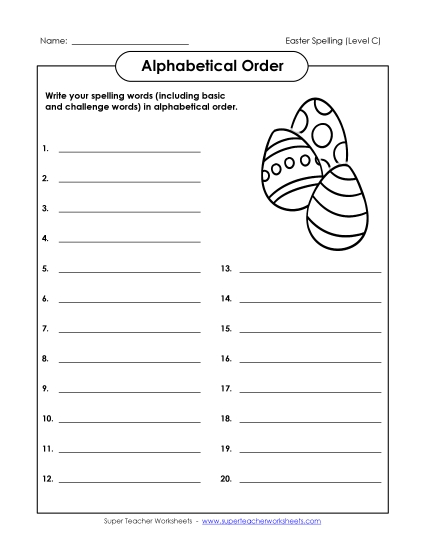Alphabetical Order - ABC Order: Write List (C-Easter) 