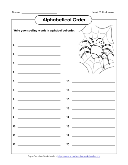 ABC Order - ABC Order: Write List (C-Halloween) 