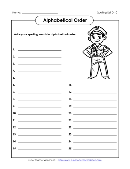 Alphabetical Order - ABC Order: Write List (D-10) Alphabetical Order - ABC Order: Write List (D-10)