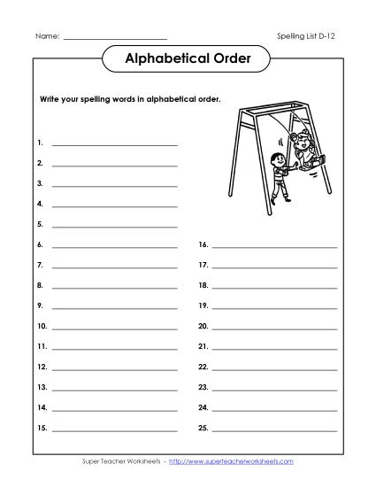 Alphabetical Order - ABC Order: Write List (D-12)