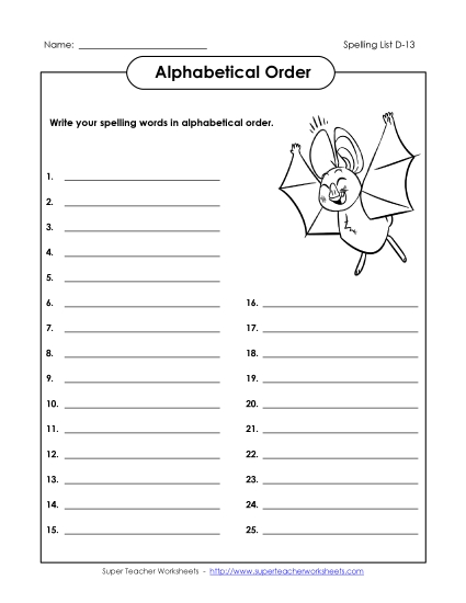Alphabetical Order - ABC Order: Write List (D-13) Alphabetical Order - ABC Order: Write List (D-13)