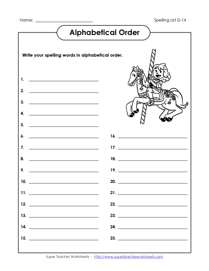 Alphabetical Order - ABC Order: Write List (D-14) Alphabetical Order - ABC Order: Write List (D-14)