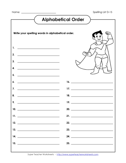 Alphabetical Order - ABC Order: Write List (D-15)