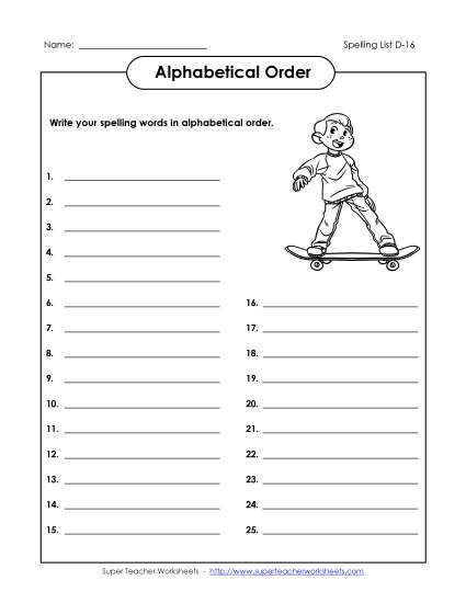 Alphabetical Order - ABC Order: Write List (D-16) Alphabetical Order - ABC Order: Write List (D-16)