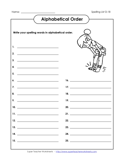 Alphabetical Order - ABC Order: Write List (D-18)