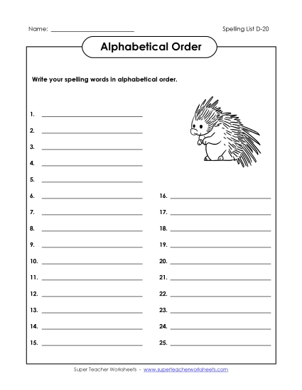 Alphabetical Order - ABC Order: Write List (D-20)