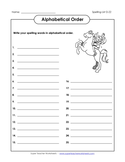 Alphabetical Order - ABC Order: Write List (D-22) Alphabetical Order - ABC Order: Write List (D-22)