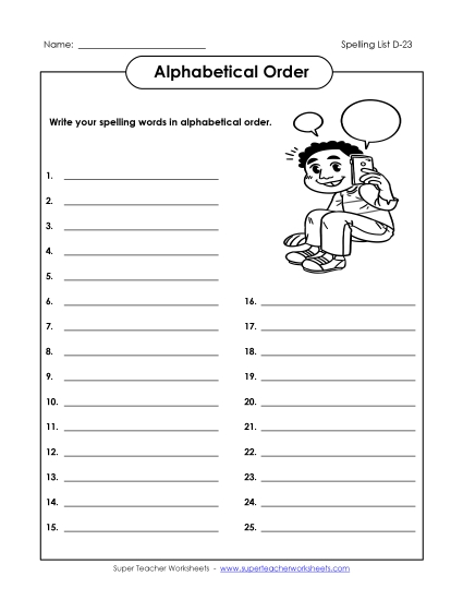Alphabetical Order - ABC Order: Write List (D-23) Alphabetical Order - ABC Order: Write List (D-23)