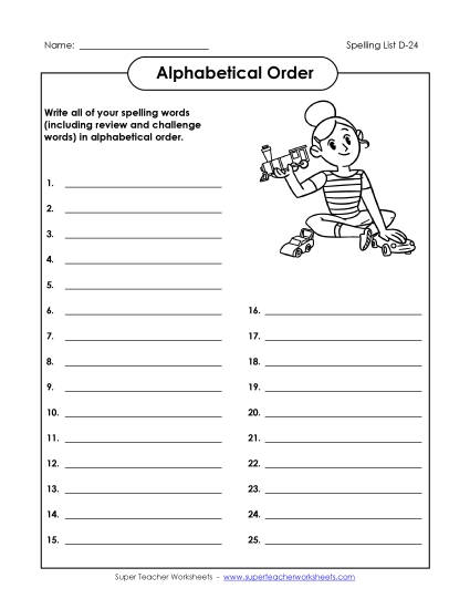 Alphabetical Order - ABC Order: Write List (D-24)
