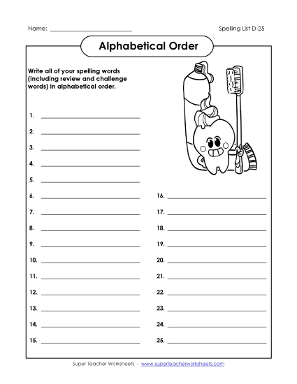Alphabetical Order - ABC Order: Write List (D-25) Alphabetical Order - ABC Order: Write List (D-25)