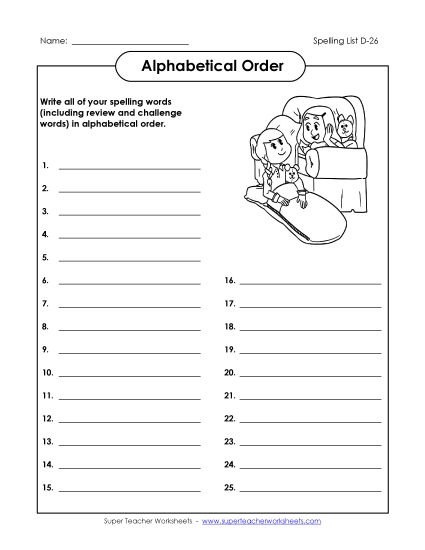 Alphabetical Order - ABC Order: Write List (D-26)