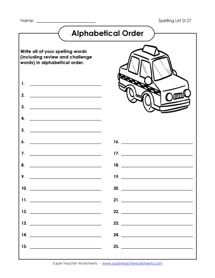 Alphabetical Order - ABC Order: Write List (D-27)