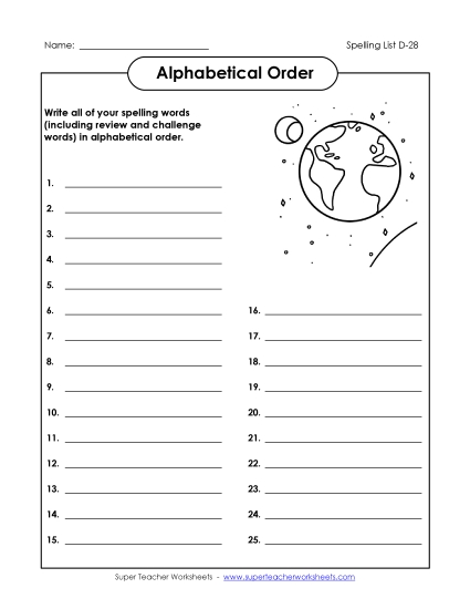 Alphabetical Order - ABC Order: Write List (D-28)