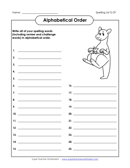 Alphabetical Order - ABC Order: Write List (D-29) Alphabetical Order - ABC Order: Write List (D-29)