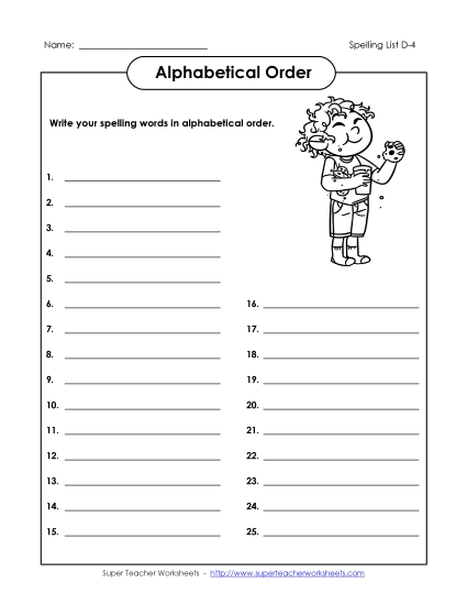 Alphabetical Order - ABC Order: Write List (D-4)
