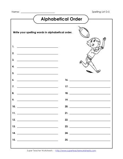 ABC Order - ABC Order: Write List (D-5) ABC Order - ABC Order: Write List (D-5)