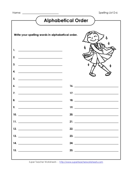 Alphabetical Order - ABC Order: Write List (D-6)