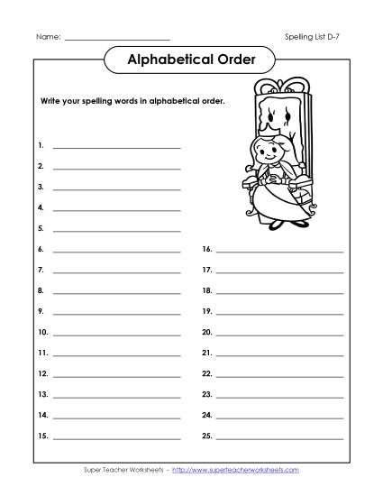Alphabetical Order - ABC Order: Write List (D-7)